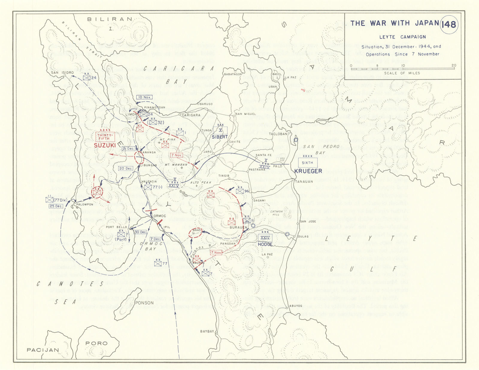 World War 2. Leyte Campaign. November-December 1944 Operations 1959 old map